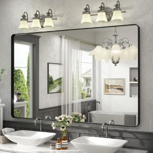 Apmir 55 in. W x 36 in. H Rectangular Aluminum Alloy Framed and Tempered Glass Wall Mirror in Matte Black - 1 of 4