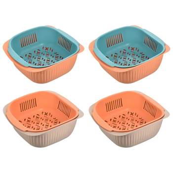 Unique Bargains Kitchen Food Strainer Colander Bowl Set Plastic Washing Bowl and Strainer Blue Orange+Grey Orange