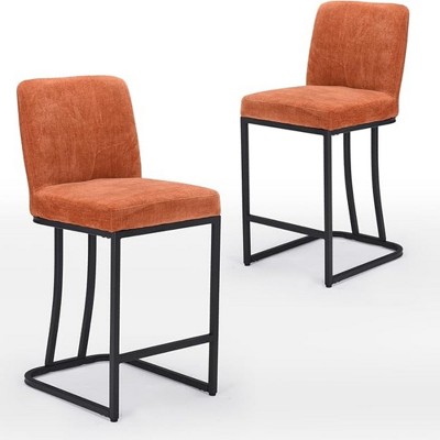 Infurnic Counter and Bar Stools, Upholstered Chairs Set with Sturdy Legs, Comfortable High Stool for Kitchen and Dining Room, Orange, 15.5"*17.5"*35"