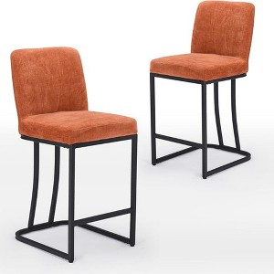 Infurnic Counter and Bar Stools, Upholstered Chairs Set with Sturdy Legs, Comfortable High Stool for Kitchen and Dining Room, Orange, 15.5"*17.5"*35" - 1 of 4