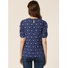 INSPIRE CHIC Women's Floral Summer Crew Neck Casual Shirred Short Sleeve Blouse - 4 of 4