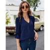 Coolmee Women's Long Rolled Sleeve Tunic Tops Casual V Neck T Shirts Loose Chiffon Blouses - 3 of 4