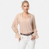 Anna-Kaci Women's Long Sleeve Blouse with Flounce Cuffs and Ruffle Trim Tie Neck Design - 3 of 4
