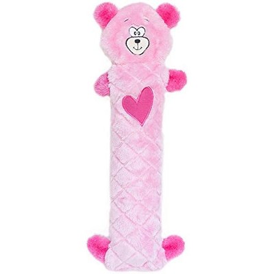 ZippyPaws Jigglerz - Dog Squeaky Toys, Funny Animal Plush Cute Stuffed Puppy Toy, Interactive Squeaker - Pink Bear