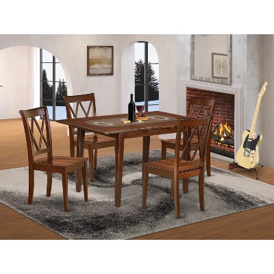 HomeStock 5PC Rectangular 42/53.5 inch Table with 12 In Leaf and 4 Double X back Chairs, Mahogany