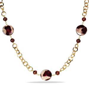 EVERLY JEWELRY | Yellow Plated Goldtone 20mm Leopard Bead and Brown Cultured Freshwater Pearl Link Necklace - 24 in - 1 of 1