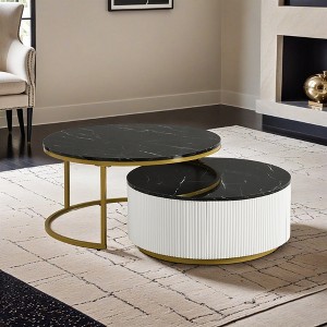 Modern Round Nesting Coffee Table Fluted with Drawer in 31.5'' - Leovsnove - 1 of 4