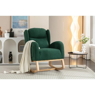 Vynxaria Teddy Fabric Rocking Chair with Wooden Legs - Comfort & Style for Any Room