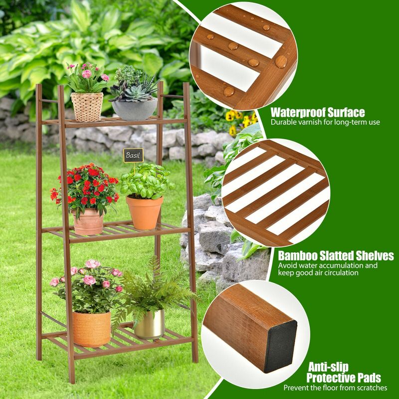 Costway Bamboo Plant Stand 3 Tiers Plant Rack Vertical Tiered Plant Ladder Shelf, 5 of 11