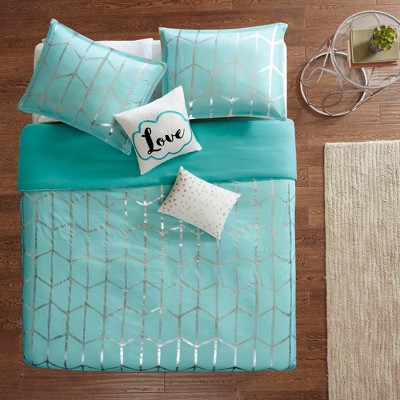 4pc Twin/Twin XL Arielle Printed Duvet Cover Set Aqua/Silver