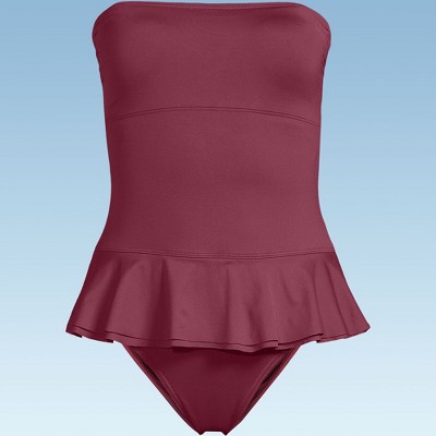 Lands' End Women's Sculpting Suit Ruffle Bandeau One Piece Swimsuit