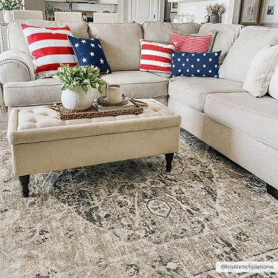 Rudo Gray and Olive Medium Pile Washable Polyester Area Rug