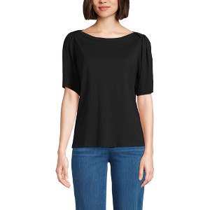 Lands' End Women's Elbow Sleeve Supima Cotton Boatneck T-Shirt - 1 of 3