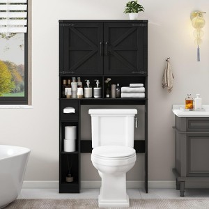 Over The Toilet Storage Cabinet with 2 Barn Doors & Toilet Paper Holder Stand - 1 of 4