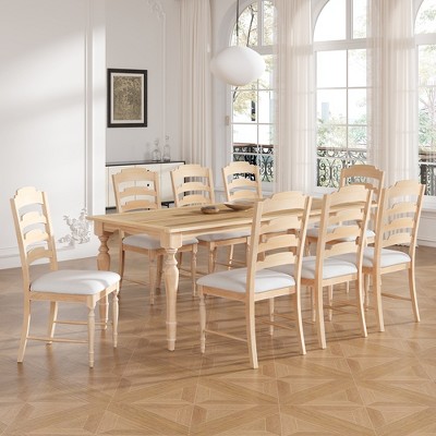 6/9-Piece Extendable Dining Table Set Dining Set Kitchen Table Set with Removable Leaf, Upholstered Chairs and Bench, Vintage, Natural-ModernLuxe