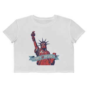 Rerun Island Women's Party In The Usa Americana 4Th Of July Short Sleeve Graphic Cotton Cropped Loose T-shirt - Bright White 1X - 1 of 4