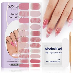 Saviland Women's 22pcs Semi-Cured Gel Nail Strips Kit - Glossy & Long-Lasting with Tools.(Sweet Peach Series) - 1 of 4