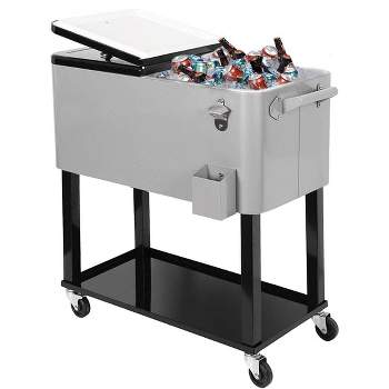 Home Aesthetics Grey 80 Qt Quart Rolling Cooler Ice Chest Beverage Bar for Patio Outdoor Party