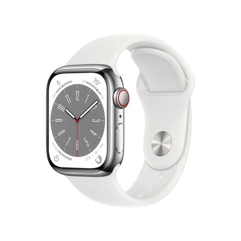 Apple Watch Series 8 Gps + Cellular 41mm Silver Stainless Steel Case With  White Sport Band - S/m : Target