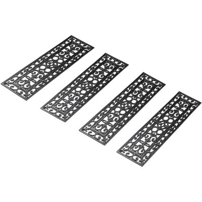 Black Scrollwork Rubber Anti-Slip Stair Tread Mats, Set of 4