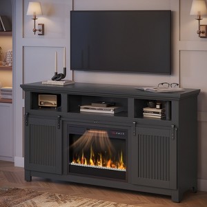 Bestier 61" Fireplace TV Stand for TVs up to 65", Farmhouse Barn Door Entertainment Center Media Console with 23" Remote Control Electric Fireplace - 1 of 4