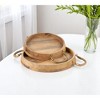 HomeRoots Set of Two Brown Round Solid Wood Serving Trays With Handles - 2 of 4