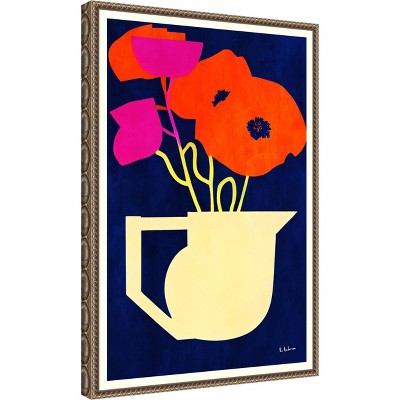 Bright and Sunny Poppies Abstract Canvas Print with Bronze Frame