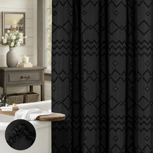 LunaLulinlk Black Shower Curtain Fabric Textured Tufted Chevron Striped Bathroom Shower Curtains - 1 of 4