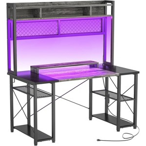Aheaplus Computer Desk with Hutch, Reversible Gaming Desk with Power outlet and LED Light, Workstation Desk with Monitor Stand - 1 of 4