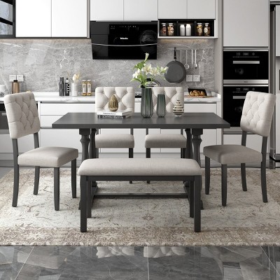 Dining Sets 6 Piece, Dining Table Set For 6, Dining Table Set With Special-Shaped Legs And Foam-Covered Seat Backs&Cushions-Cuddlewood
