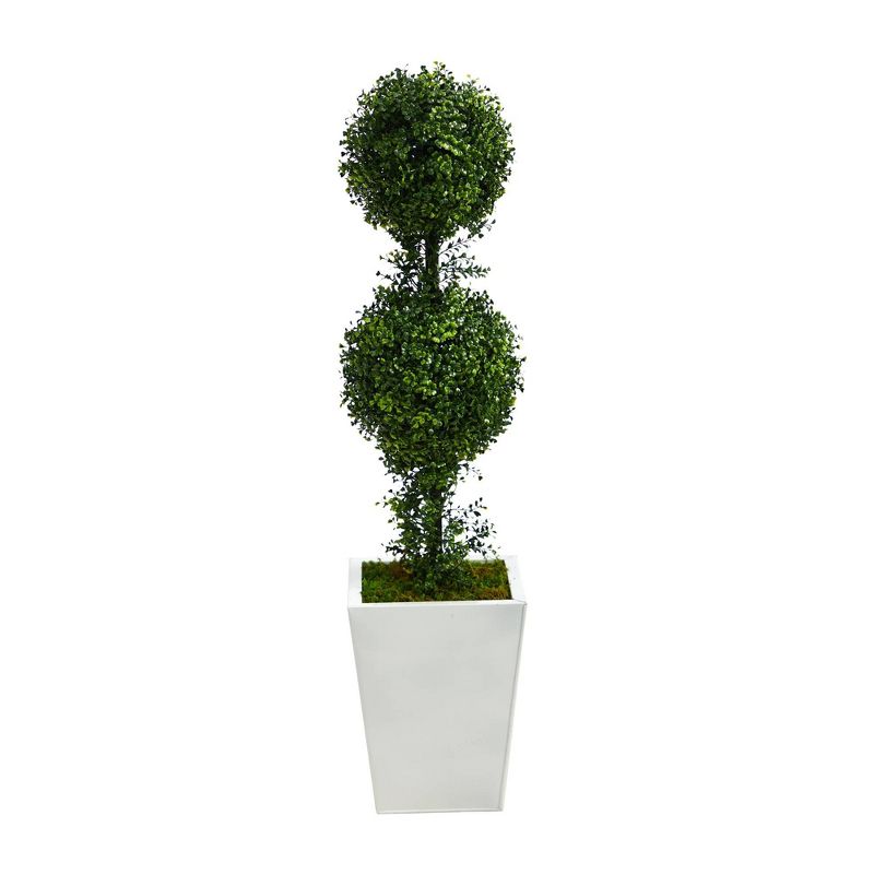 3.5&#34; Indoor/Outdoor Boxwood Double Ball Topiary Artificial Tree in Metal Planter White/Green - Nearly Natural, 1 of 6