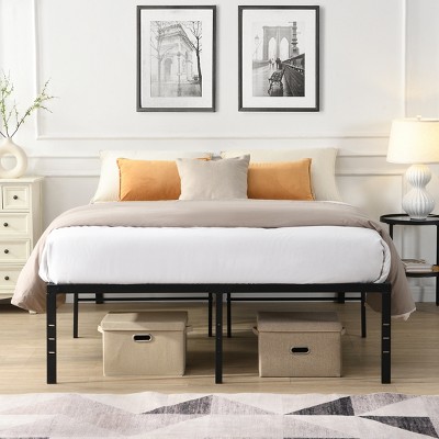 TOAOTBNBO Comfortable King Bed with Storage, Classic King Bed with Steel Slats, Elegant Beds with Metal Legs, Black