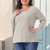 Agnes Orinda Women's Plus Size V-Neck Long Sleeve Basic Ribbed Pitted Brushed Casual Tunic Blouses - 2 of 4