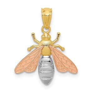 Black Bow Jewelry 14k Two Tone Gold & White Rhodium 2D Bee Pendant, 17mm (5/8 inch) - 1 of 4