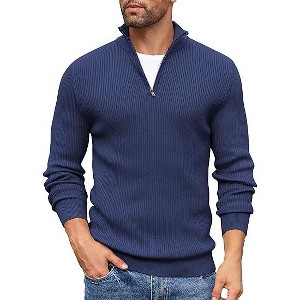 COOFANDY Men's Quarter Zip Sweaters Slim Fit Mock Neck Pullover Sweater Lightweight Knitted Polo Sweaters - 1 of 4