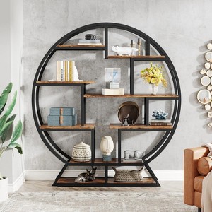 Hommoo 63 Inch Industrial Round Bookshelf with Staggered Shelves - 1 of 4