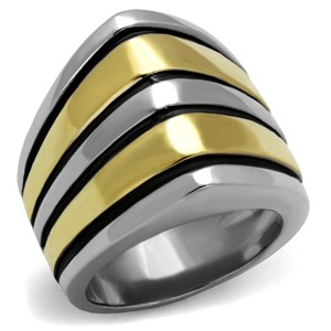 Slickblue Women’s Two-Tone Ring, Gold & Silver Stripes with Jet Epoxy on Wide Black Stainless Steel Band, Size 5–10 - 1 of 4