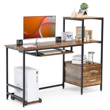 Nost & Host Computer Desk with Hutch and Shelves 47 Inch, Adjustable  Storage Bookshelf Home Office Study Working Table Workstation for Small  Space and