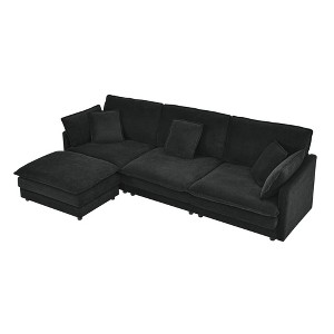 Modern L-Shaped Sectional Sofa Convertible 4 Seater Ottoman Storage Towel Fabric Solid Wood Frame Living Room - 1 of 4