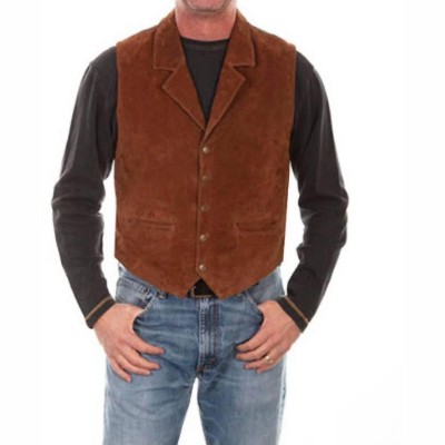 Men's 's Aztec Knit Back Boar Suede Leather Vest - Scully