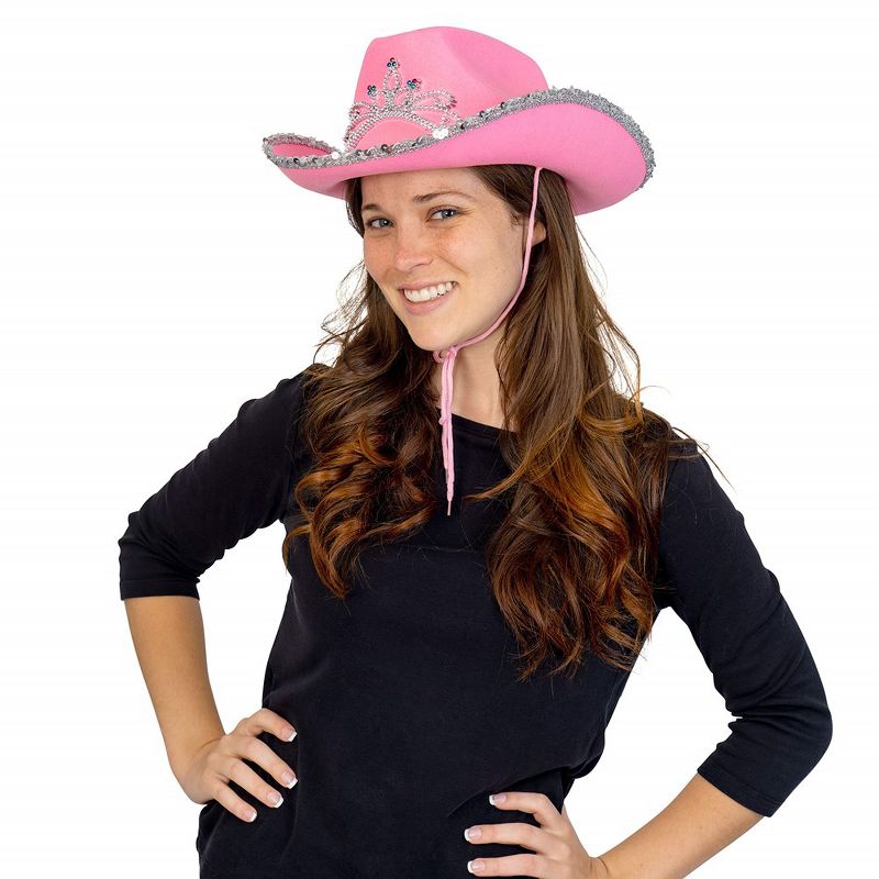 Skeleteen Womens Princess Cowgirl Hat with Tiara - Pink, 3 of 7
