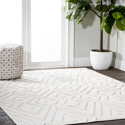 Ivory Geometric Flat Woven Synthetic Rectangular Rug