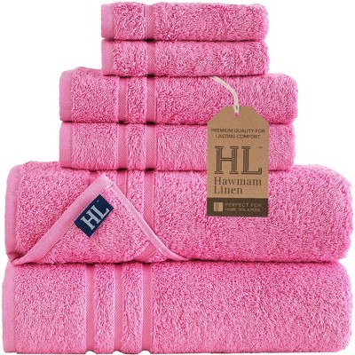 Hawmam Linen 6 Piece Bath Towels Set for Bathroom Original Turkish Cotton Soft, Absorbent and Premium 2 Bath Towels, 2 Hand Towels, 2 Washcloths