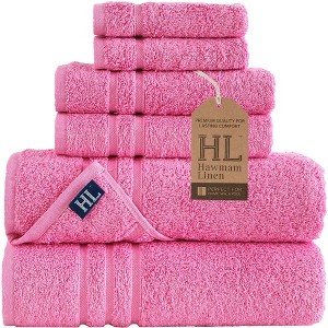 Hawmam Linen 6 Piece Bath Towels Set for Bathroom Original Turkish Cotton Soft, Absorbent and Premium 2 Bath Towels, 2 Hand Towels, 2 Washcloths - 1 of 4