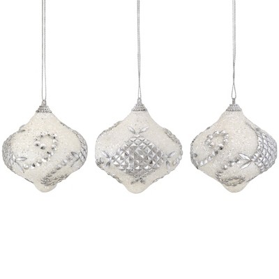 Northlight 3ct Beaded Shatterproof Christmas Onion Ornament Set 3" - White/Silver