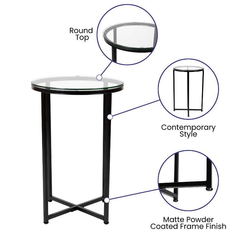 Flash Furniture Greenwich Collection End Table - Modern Clear Glass Accent Table with Crisscross Matte Black Frame, 4 of 12