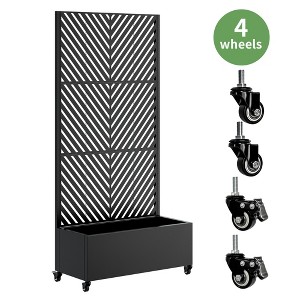 Gulches Metal Planter Box with Trellis Raised Garden Bed with 4 Wheels, Privacy Screen for Climbing Plants/Vegetables/Vines - 1 of 3