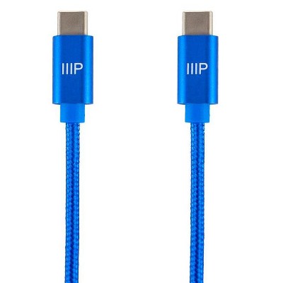 Monoprice USB 2.0 Type-C to Type-C Charge and Sync Nylon-Braid Cable - 3 Feet - Blue, Fast Charging, Aluminum Connectors, Stay Synced - Palette Series