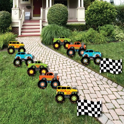 Big Dot of Happiness Smash and Crash - Monster Truck - Lawn Decorations - Outdoor Boy Birthday Party Yard Decorations - 10 Piece