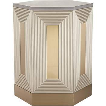 55 Downing Street Modern Champagne Silver Metal Hexagon Accent Side End Table 24" Wide for Living Room Bedroom Bedside Entryway